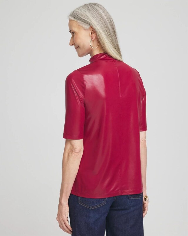 Faux Leather Mock Neck Tee - image 3